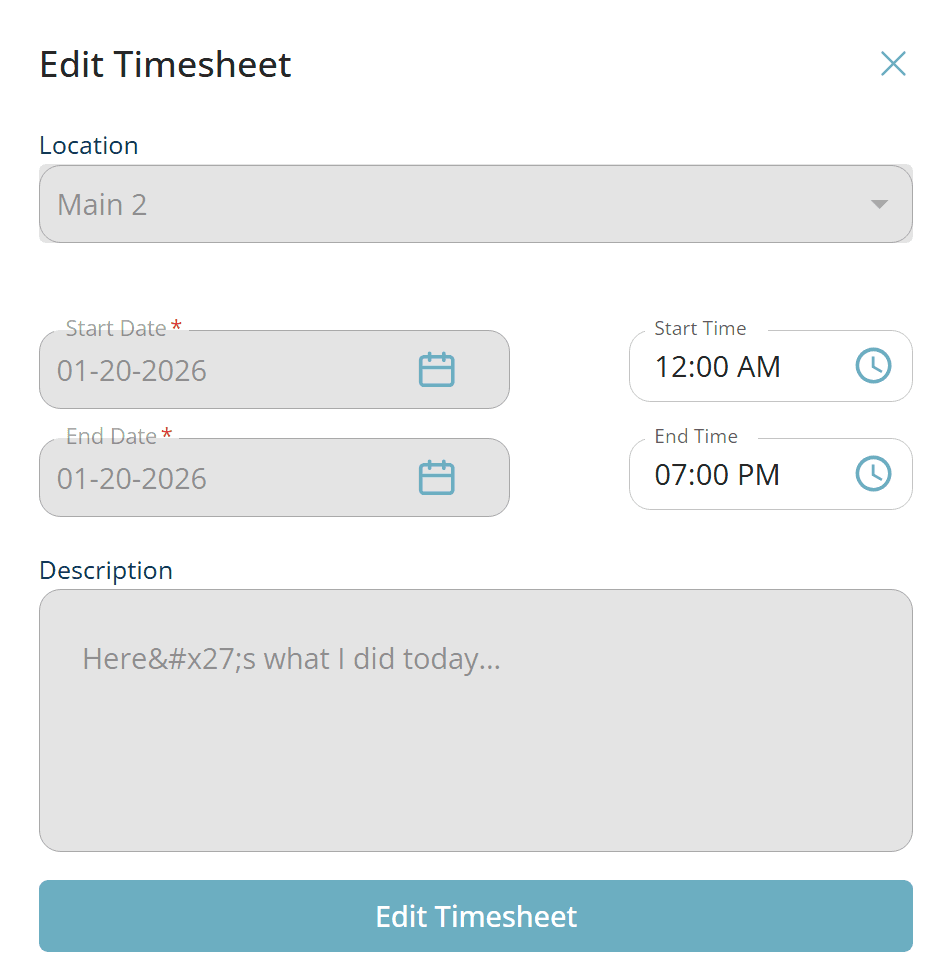 Edit timesheet form - time fields only