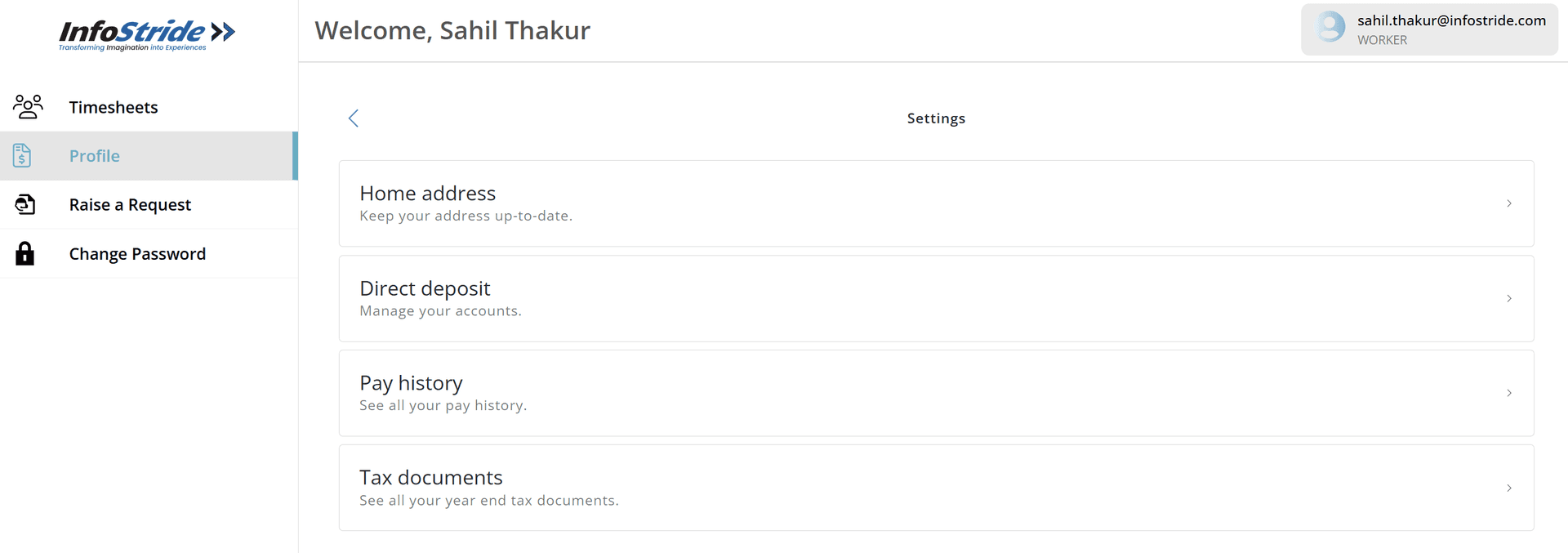 Profile section with four options