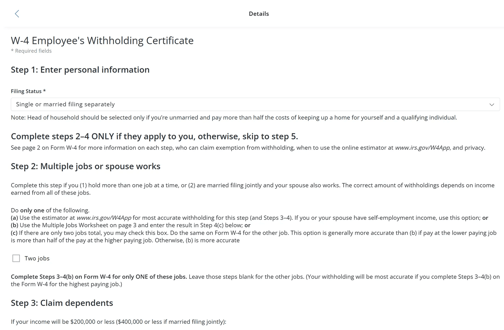 Tax Forms section with State and Federal options