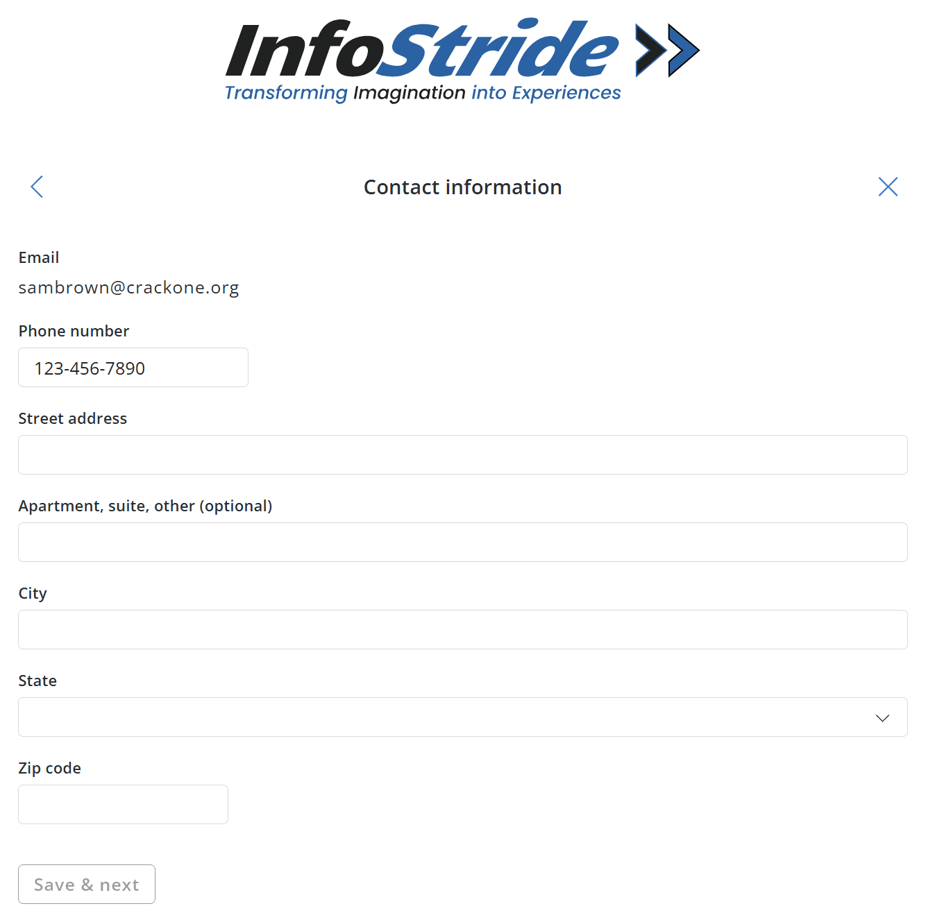 Contact Info Page screenshot