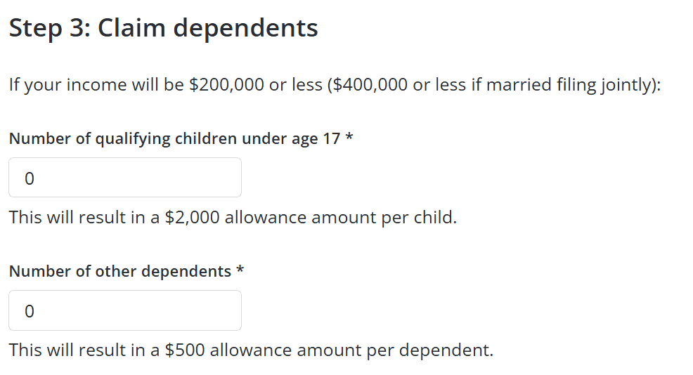 Dependents section
